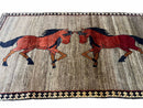 4 X 7 Handmade Hand-Knotted Quality Wool Rug Pictorial Horses Veggie Dyes Tribal