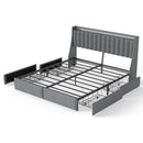 King Upholstered Bed Frame With 4 Storage Drawers, RGB LED Lights & USB / Type-C Charging Station