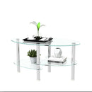 Transparent Oval Glass Coffee Table, Modern Table In Living Room Oak Wood Leg Tea Table 3-Layer Glass Table by Unique Piece Furniture