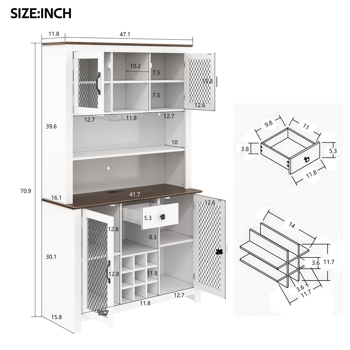 70.9" Kitchen Pantry Storage Cabinet, photo 7 of 10