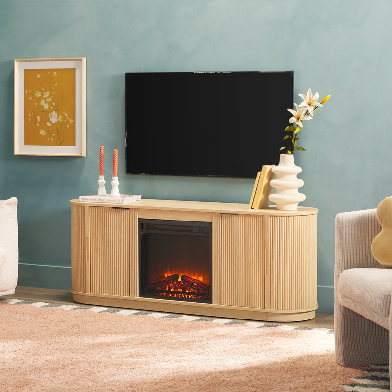 Chloe Modern Scandinavian Reeded Fireplace TV Stand