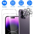 2Pcs HD Clear Screen Protectors 2Pcs Camera Len Protectors Tempered Glass Film Full Coverage Screen Protector Set Fit for IOS Phone 14/14Plus/14Pro/14