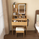 Vanity Table With LED Mirror, Power Outlet, Hairdryer Holder & Padded Stool by HouseOfZazla