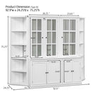 Retro Style Wall Suit With Glass Doors, 75.25" Tall Display Cabinets & Triangle Sided Bookshelves - White by HouseOfZazla