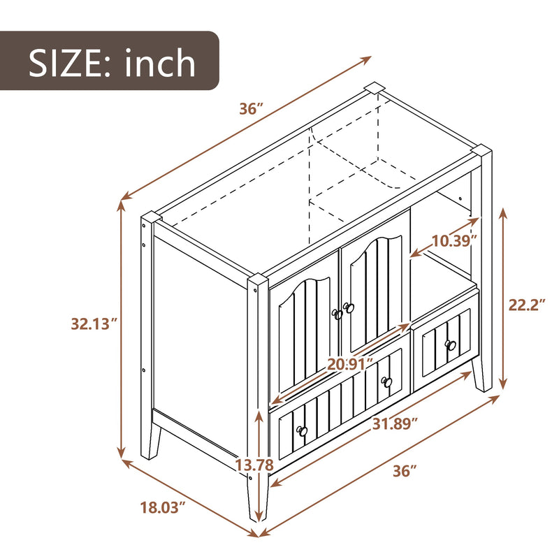 36" Bathroom Vanity Base Only, Solid Wood Frame and MDF Boards, Brown