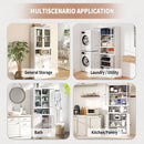 Kitchen Pantry Cabinet Tall Storage With Adjustable Shelves, Heavy Duty Stainless Steel Frame - White