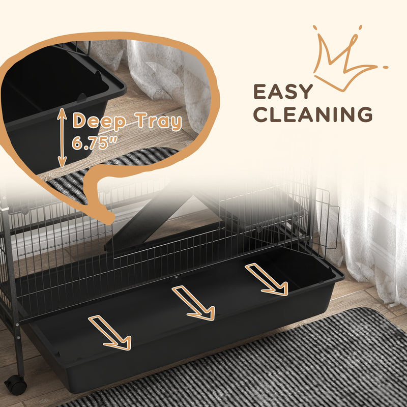 53.5" Small Animal Cage, 5-Level Metal Ferret or Bunny Cage with Wheels, Chinchilla Cage with Removable Tray, 2 Front Doors, Ramps, Gray