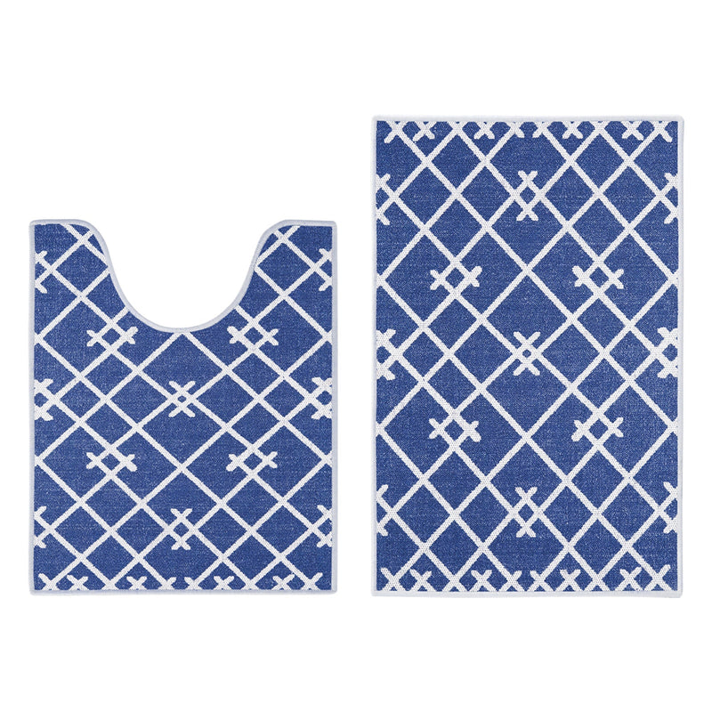 Geometric Design 2 Piece Bathroom Rugs Set | Navy