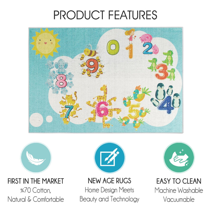 Low Pile- Non-Slip- Educational Kids Rug for Playroom |Numbers Pattern |39.5 x 59 Inches