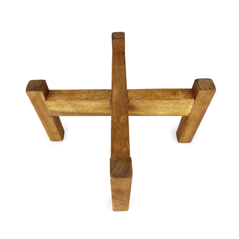 9.8 inch White Ceramic Pot with Wooden Stand