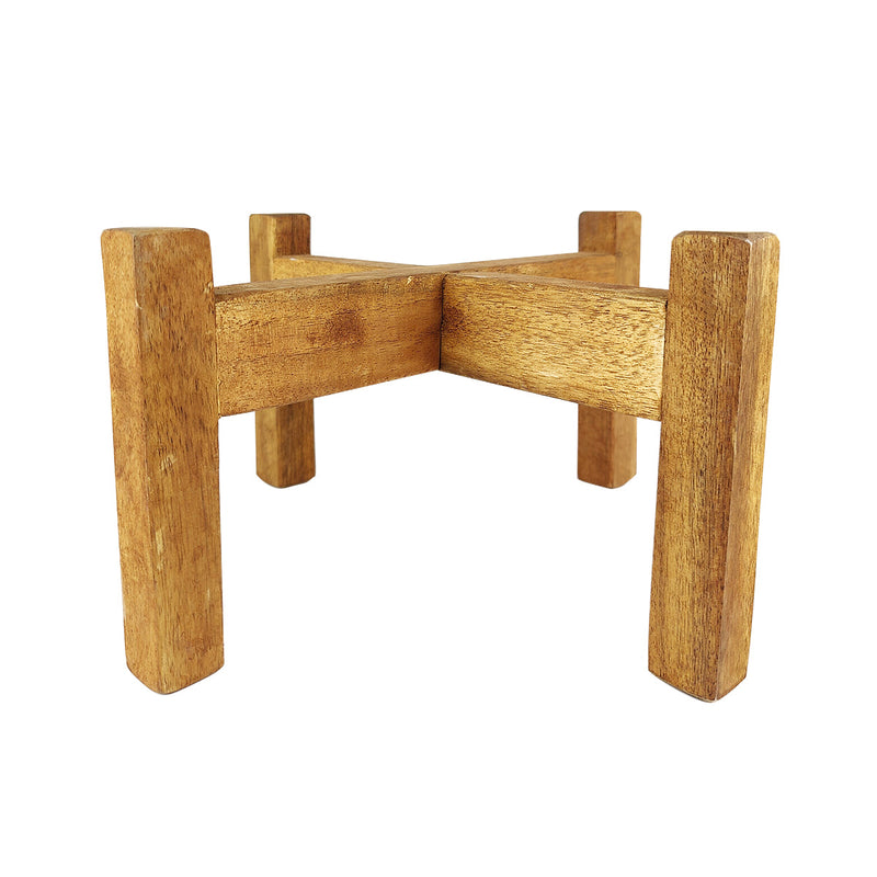 9.8 inch White Ceramic Pot with Wooden Stand