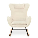 Rocking Chair Nursery, Teddy Upholstered Rocker Glider Chair With High Backrest, Adjustable Headrest & Pocket, Comfy Glider Chair For Nursery, Bedroom, Living Room, Offices, Rubber Wood
