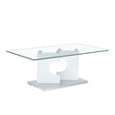 A rectangular modern and fashionable coffee table with tempered glass tabletop and white MDF legs. Suitable for living room.47.2"x25.5"x18"