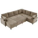 U-Shaped Sectional Sofa Bed With Storage, Charging Ports, And Cup Holders - Brown by HouseOfZazla