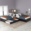 L Shaped Platform Bed With Trundle And Drawers Linked With Built In Desk by HouseOfZazla