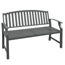 46" Outdoor Garden Bench, Metal Bench, Wood Look Slatted Frame Furniture for Patio, Park, Porch, Lawn, Yard, Deck, Gray