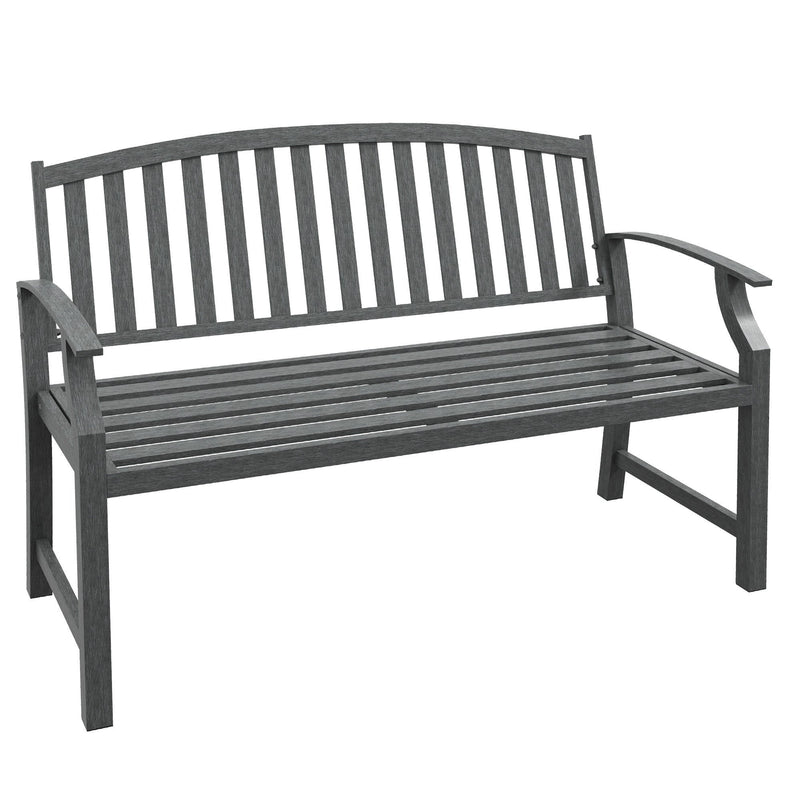 46" Outdoor Garden Bench, Metal Bench, Wood Look Slatted Frame Furniture for Patio, Park, Porch, Lawn, Yard, Deck, Gray