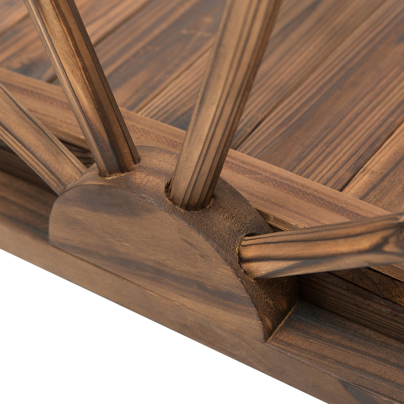 3.3ft Wooden Garden Bridge Arc Footbridge with Half-Wheel Style Railings & Solid Fir Construction, Stained Wood