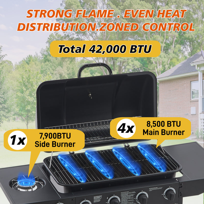 4 Burner Propane Gas BBQ Grill with Side Burner, photo 5 of 10