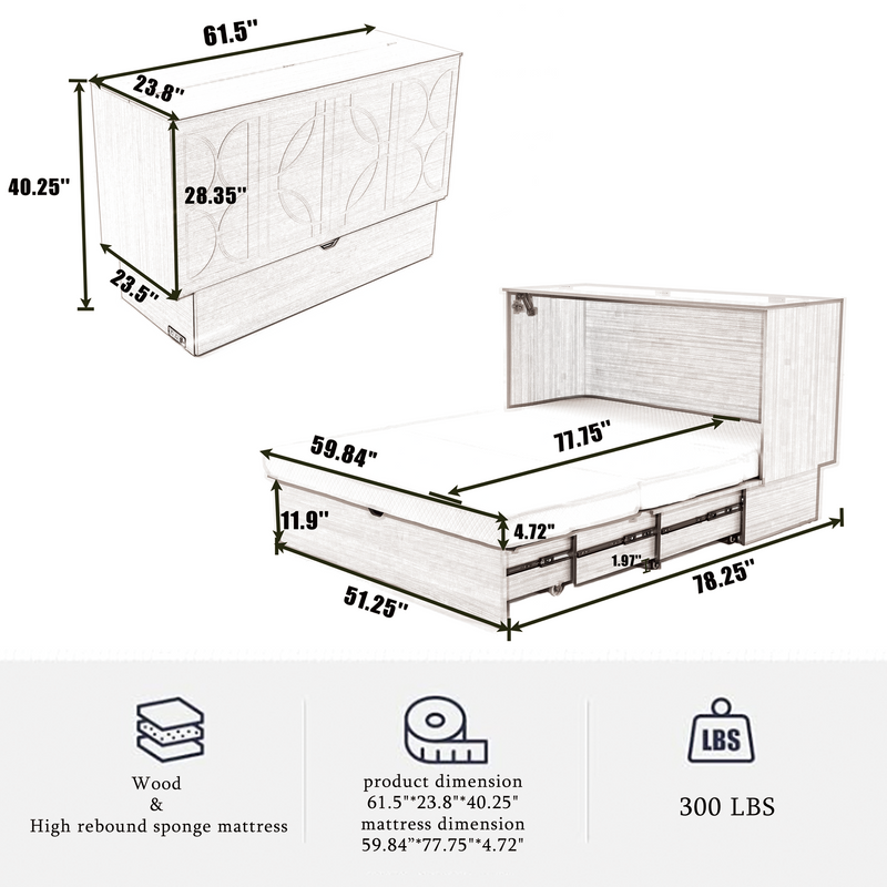 Cabinet Bed with Storage and Foam Mattress, photo 6 of 10