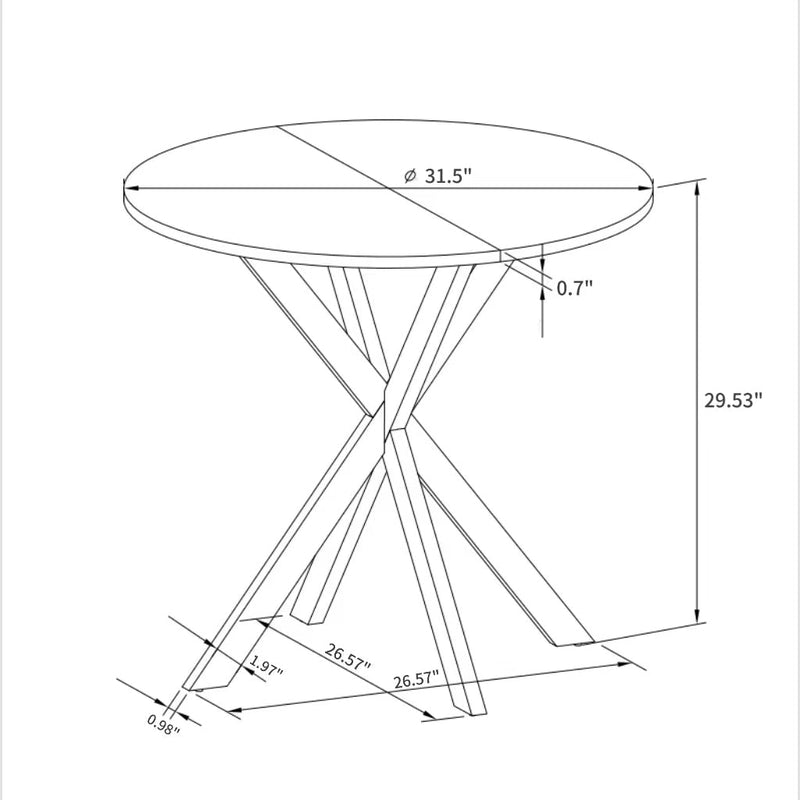 31.5" Modern Round Dining Table with Crossed Legs,White Occasional Table, Two Piece Detachable Table Top, Matte Finish Iron Legs