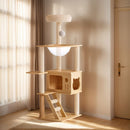 Modern Cat Tower, Wood Cat Tree Tower For Indoor Cats, Cat Tree With Sisal Covered Scratching Posts And Top Perch - Natural / White by HouseOfZazla