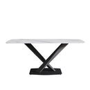 70.87" Modern Artificial Stone White Curved Black Metal Leg Dining Table, Can Accommodate 6-8 People - White / Black by HouseOfZazla