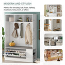 5-in-1 Entryway Bench with Coat Rack, Cushion and 3 Sturdy Hooks, 47.2" Wide Hall Tree with Shoe Storage Bench for Hallway, Entryway, Living Room