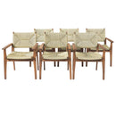 5-Piece Outdoor Dining Set: Teak Finish Round Acacia Wood Table & 4 Wicker Armchairs by HouseOfZazla