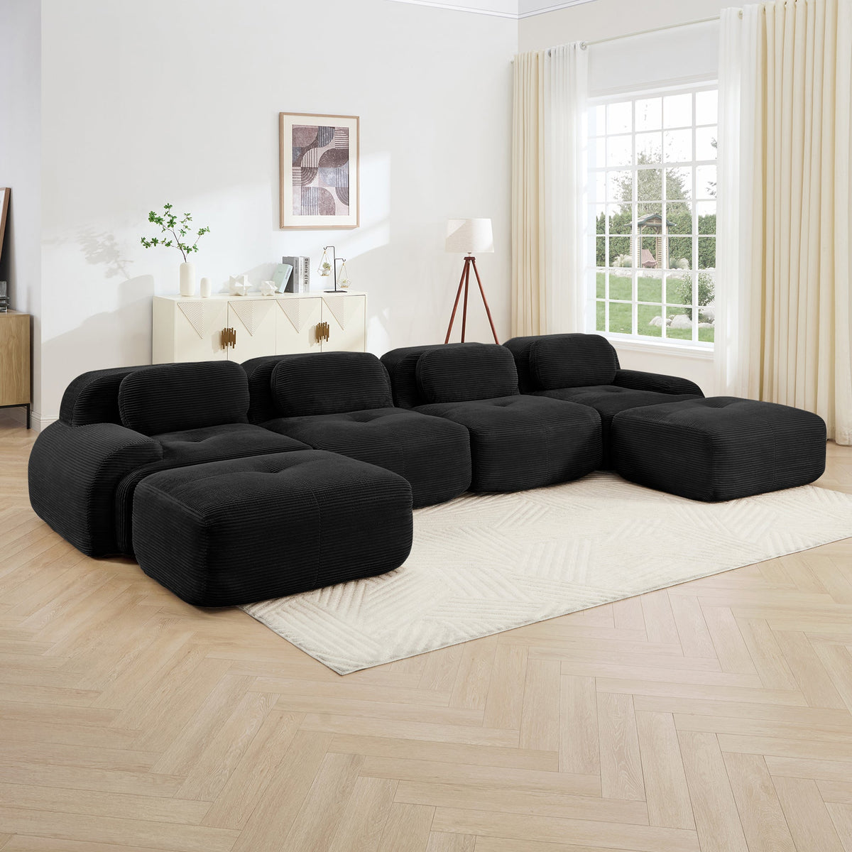 U-Shaped Modular Sofa with Breathable Corduroy Fabric, photo 3 of 10