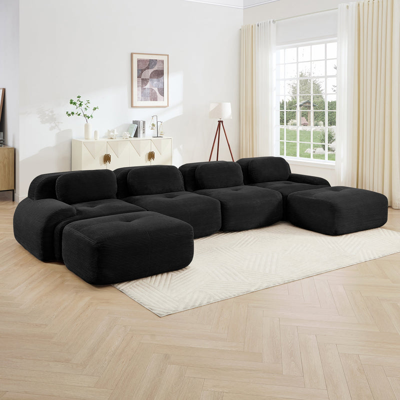 U-Shaped Modular Sofa with Breathable Corduroy Fabric, photo 3 of 10