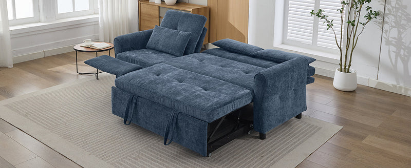 2-in-1 Sofa 82' Three-seater Sofa with Sofa Bed and Reversible Recliner, Blue Chenille