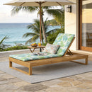 Teak Finish Acacia Wood Chaise Lounge with Leaf Coconut Cushion by HouseOfZazla