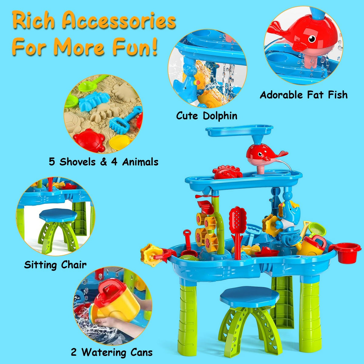 Kid Sand Water Table Toddler Water Activity Table Rain Showers Play Table Toy for 3-6 Years Old Sensory Exercise Friendship Building, photo 3 of 12