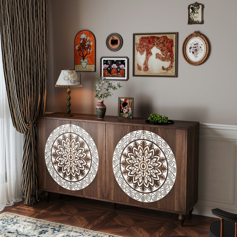 60" Vintage Mandala Carved Sideboard, photo 5 of 10