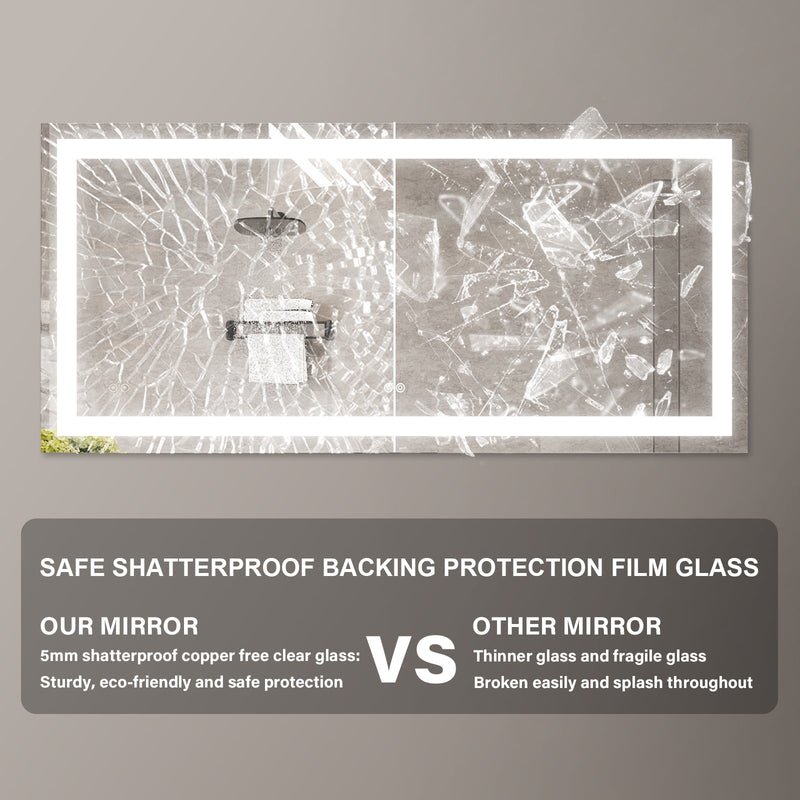 60 in. W x 28 in. H Rectangular Frameless LED Light Wall Vertical/Horizontal Bathroom Vanity Mirror in Aluminum