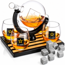 Army Globe Whiskey Decanter Set & 4 Liquor Glasses by The Wine Savant