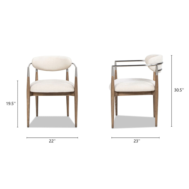 Artemis - Mixed Material Upholstered Dining Arm Chair - Warm White, photo 12 of 13