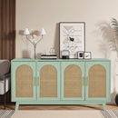 59.84"Modern 4-Door Cabinet with Rattan Decorative Doors,for Bedroom,Living Room,Office,Easy Assembly, Mint Green
