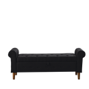 62" Bedroom Tufted Button Storage Bench, Linen Upholstered Ottoman, Window Bench, Rolled Arm Design for Bedroom, Living Room, Foyer (Beige)