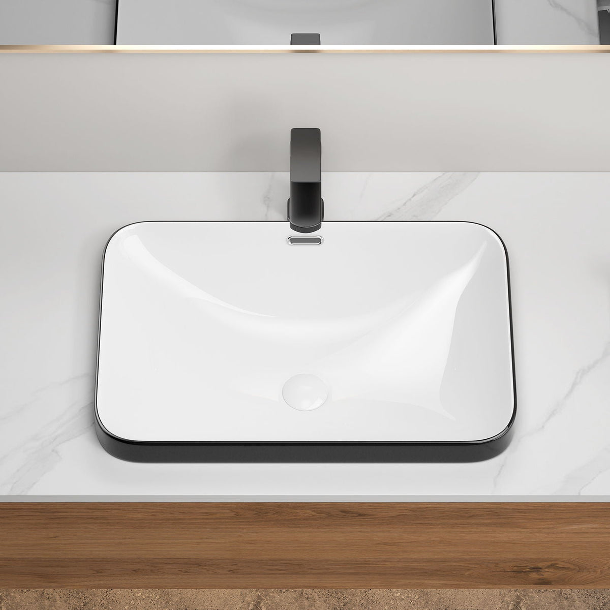 Undermount Bathroom Sink, Vessel Basin For Vanity Countertop - Black White, photo 9 of 10