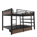 Full Size Metal Bunk Bed with Storage Shelves and USB Power Strip