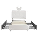 Upholstered Bed With Oversized Rabbit Ear Headboard, LED Lights & 4 Storage Drawers by HouseOfZazla