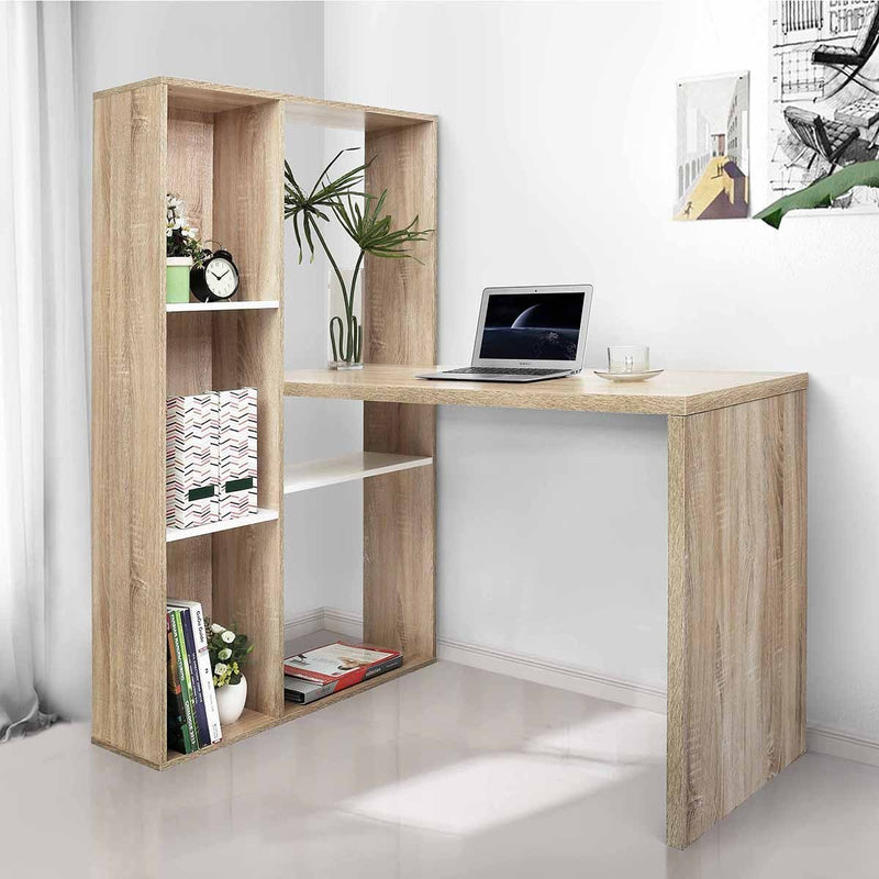 47.2" W X 19.7"D X 29.5"-54.3" H 2 in 1 computer desk/ L-shape Desktop with shelves - OAK
