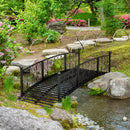 7' Metal Arch Garden Bridge with Safety Siderails, Decorative Arc Footbridge with Delicate Scrollwork "S" Motifs for Backyard Creek, Stream, Fish Pond, Black