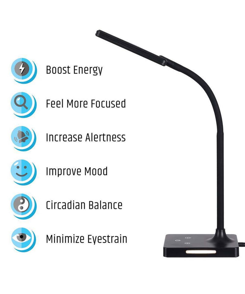 Brilli 21"H Charge Up Circadian LED Desk Lamp Black Finish with Touch Switch, Night Light on Base