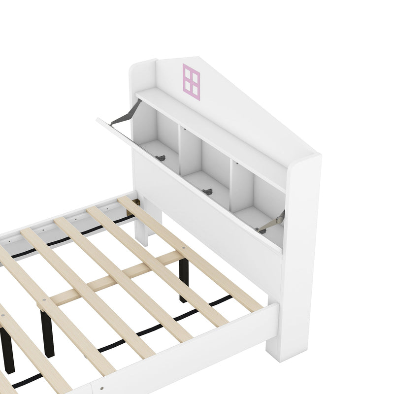 3-Pieces Bedroom Sets Twin Size House Bed with Storage Headboard, Wooden Nightstand and Storage Dresser,White