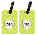 Checkerboard Lime Green Pekingese Luggage Tag