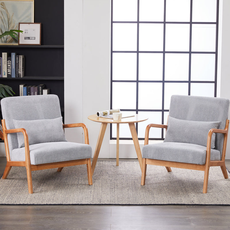 Mid-Century Modern Accent Chair, Arm Chair Living Room Chairs with Pillow Upholstered Reading Chair with Solid Wood Frame &  Living Room Bedroom Balcony (Antique Dark Grey)