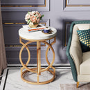Round End Table With O-Shaped Base - White / Gold by HouseOfZazla